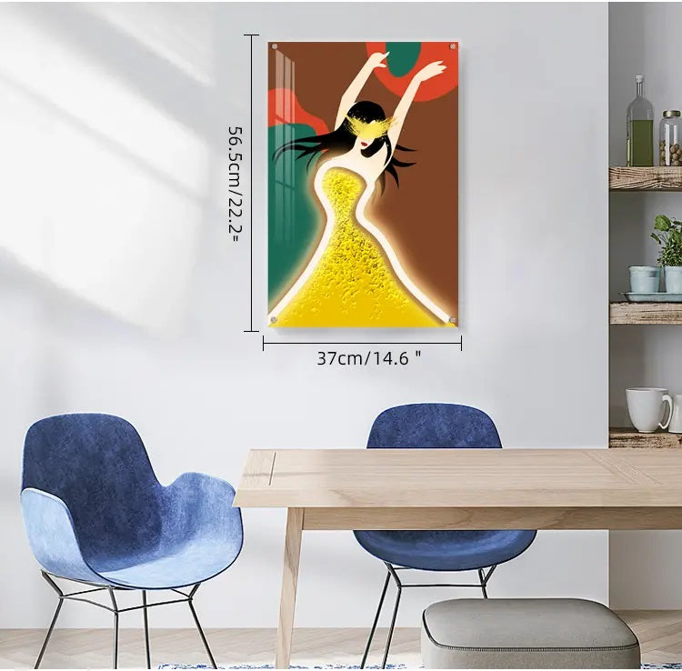 Dancing Girl Acrylic Frame Neon Light Wall Home Decor Sign LED Art Painting